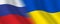 Russia and Ukraine flags, waving side by side.