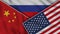 Russia United States of America China Flags Together Fabric Texture Effect Illustrations