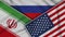 Russia United States of America Iran Flags Together Fabric Texture Illustration