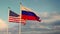 Russia and United States flags show conflict and disagreement especially during election and hacking controversy