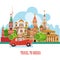 Russia vector banner. Russian poster with red car. Travel concept.