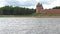 Russia, Veliky Novgorod, June 08, 2018, Panoramic view of the Volkhov River and the Novgorod Kremlin