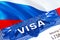 Russia Visa in passport. USA immigration Visa for Russia citizens focusing on word VISA. Travel Russia visa in national