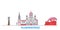 Russia, Vladikavkaz line cityscape, flat vector. Travel city landmark, oultine illustration, line world icons