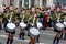 Russia, Vladivostok, 05/09/2018. Nice ladies drummers in stylish military uniform on annual parade on Victory Day on May`9.