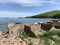 Russia, Vladivostok, the island of Shkot. Remains of concrete tanks for salting fish