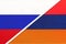 Russia vs Armenia national flag from textile. Relationship and partnership between two countries