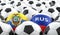 Russia vs. Ecuador Soccer Match - Leather balls in Russia and Ecuador national colors.