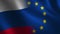Russia vs. European Union flag waving 3d. Loop animation.
