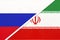 Russia vs Islamic Republic of Iran national flag from textile. Relationship and partnership between two countries