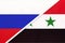 Russia vs Syria national flag from textile. Relationship and partnership between two countries