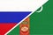 Russia vs Turkmenistan national flag from textile. Relationship and partnership between two countries