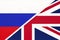 Russia vs United Kingdom of Great Britain national flag from textile. Relationship between two countries