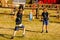 Russia. Vyborg. 08.21.2020. Children fight with wooden swords at a knight`s festival