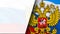 Russia waving flag. National 3d Russian flag with eagle emblem waving. Sign of Russia Coat of arms seamless loop animation.