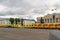 Russia, Yaroslavl, July 2020. Ambulances on the background of the building of the city government. in the context of the COVID-19