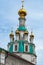 Russia, Yaroslavl, July 2020. The roof of an Orthodox cathedral with numerous domes.