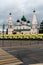 Russia, Yaroslavl, July 2020. Russia, Yaroslavl, July 2020. Ambulances in front of the main cathedral amid the COVID-19 pandemic.