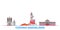 Russia, Yuzhno Sakhalinsk line cityscape, flat vector. Travel city landmark, oultine illustration, line world icons