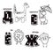 Russian alphabet letter - dinosaur, unicorn, hedgehog, acorn