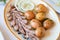 Russian appetizer of potato skins and pickled herring