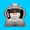 Russian astronaut. Helmet of Russian spaceman. Bad Russian guy