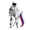 Russian Astronaut taking national flag . Cosmology symbol.Day of cosmology 12 of april. Vector illustration.