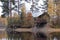 Russian bathhouse on the bank of the lake