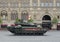 Russian battle tank T-14 `Armata` on a heavy tracked platform during the victory parade on red square