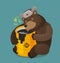 Russian bear hugging barrel of oil. Russia, Moscow concept. Cartoon vector illustration