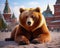 Russian bear with vodka on background of the Kremlin in winter Moscow