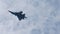 Russian bombing plane with missiles under wings in flight. Copy space for news