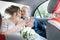 Russian bride and groom in the car