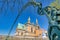 Russian Chapel at Mathildenhoehe Darmstadt seen through a metal floral archway