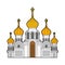 Russian christian church isolated. Traditional orthodox temple. Golden domes. vector illustration