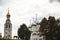 Russian Christian church, a temple on a background of gray sky and clouds