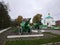 Russian Church, cloudy weather.  Beautiful green domes. Details and