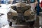 Russian classic vintage car part of the history in a repair shop in good condition in a disassembled condition with the engine and