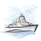 Russian color military warship. Drawing vector illustration