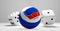 Russian colored soccer football ball and rolling dices white 3d