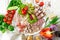 Russian cool meat assortment appetizer with vegetables