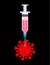 Russian coronavirus vaccine. Russia flag on Syringe pierces Covid-19 bacteria. Cure for infection