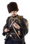 Russian Cossack inspecting a poniard.
