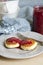 Russian cottage cheese cakes with raspberry jam