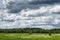 Russian countryside landskape with cloudy sky