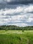 Russian countryside landskape with cloudy sky