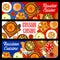 Russian cuisine banners, traditional food dishes