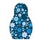 Russian doll icon. Blue flowers pattern logo. Matryoshka silhouette. Vector illustration