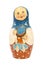 Russian doll matrioshka with matte paint isolated