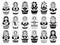 Russian dolls collection. Monochrome traditional female toy floral decoration moscow woman authentic russian faces